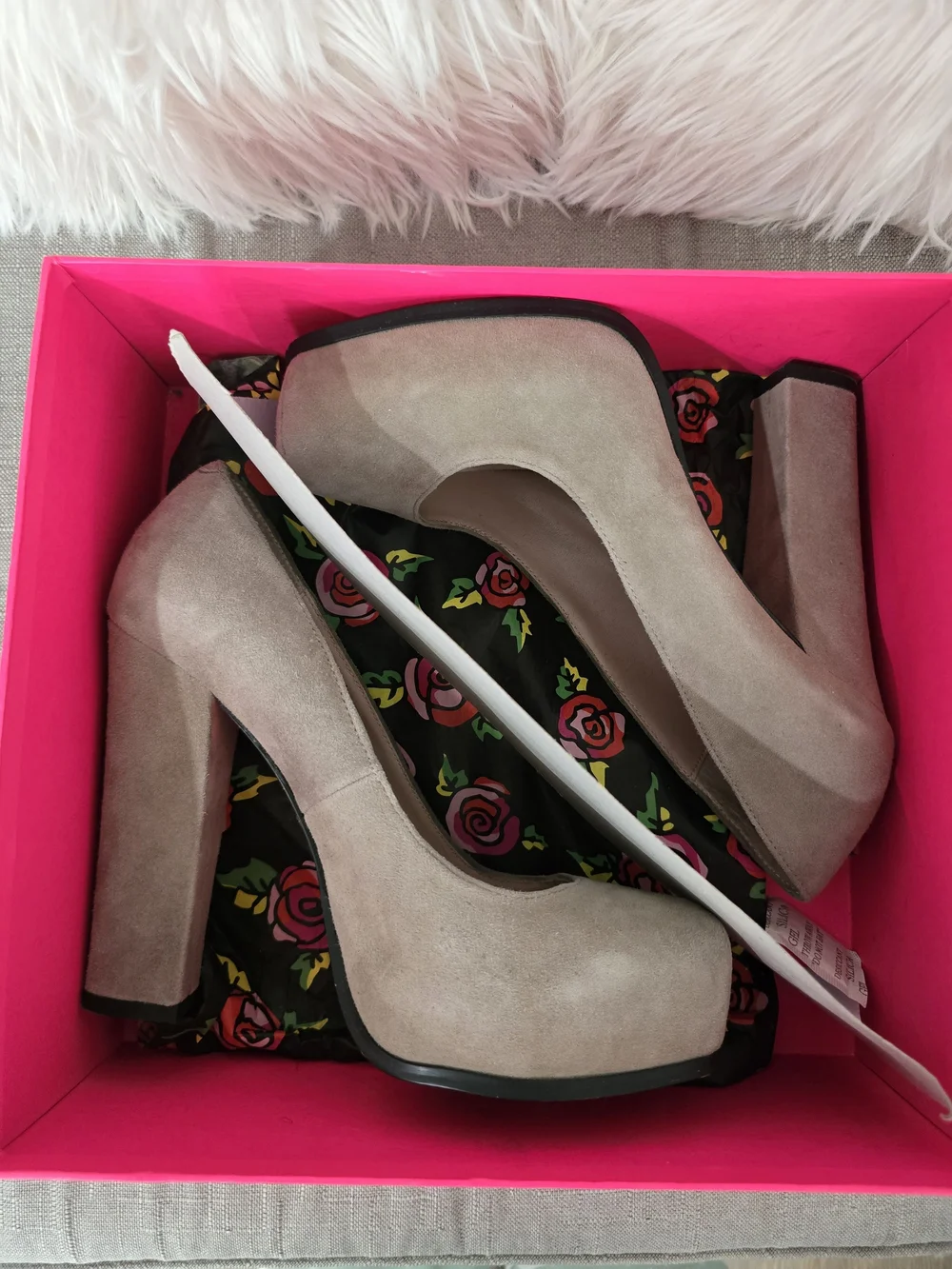 Betsey Johnson Gray Suede Platform Block Heel Pumps
